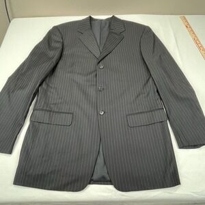 Pal Zileri Loro Piana Super‎ 150s 56L Blazer Jacket Wool Black W/Brown Pinstripe